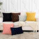 Dark Blue Throw Pillow Covers 20x20 Set of 2 Decorative Farmhouse Couch Throw Pillows Boho Shells Cute Soft Plush Wool Winter Pillowcases for Bedroom Living Room Sofa