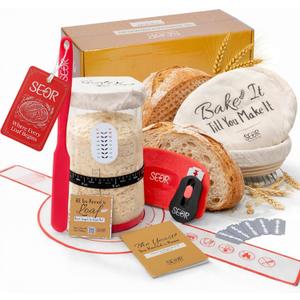 SEOR Premium Sourdough Starter Kit 42oz Glass Jar – Complete Sourdough Bread Baking Supplies with Banneton Proofing Baskets, Sour dough Tools & Accessories, Bread Making Kit