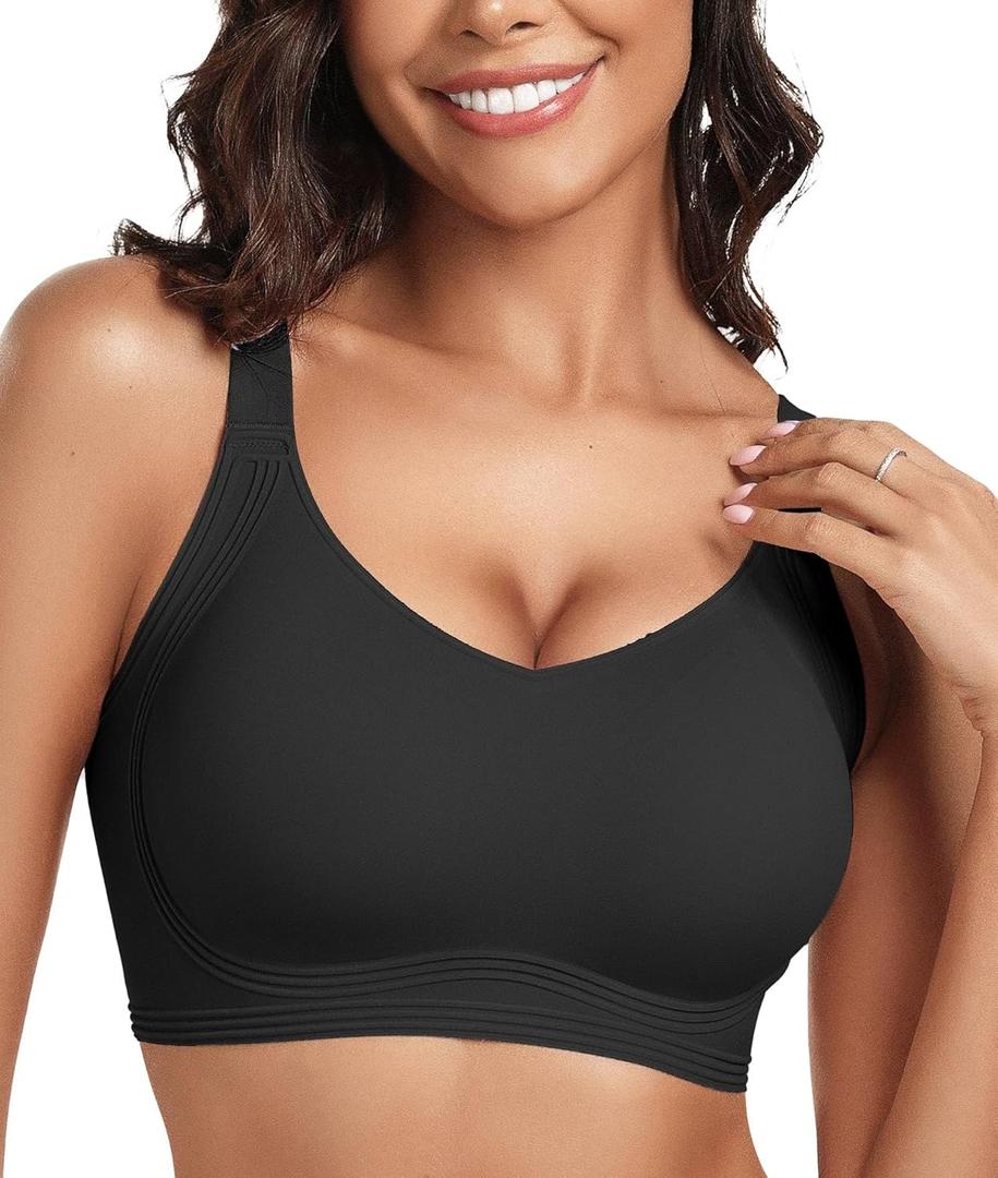OEAK Womens Seamless Push Up Bras No Underwire Full Coverage Comfortable Bra V Neck Bralettes Wireless Everyday Bra (X-Large, Black)