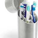 OXO Good Grips Stainless Steel Toothbrush Organizer, Bathroom Organizer and Storage, Toothbrush Holder for Countertop, Sleek Modern Bathroom Accessories