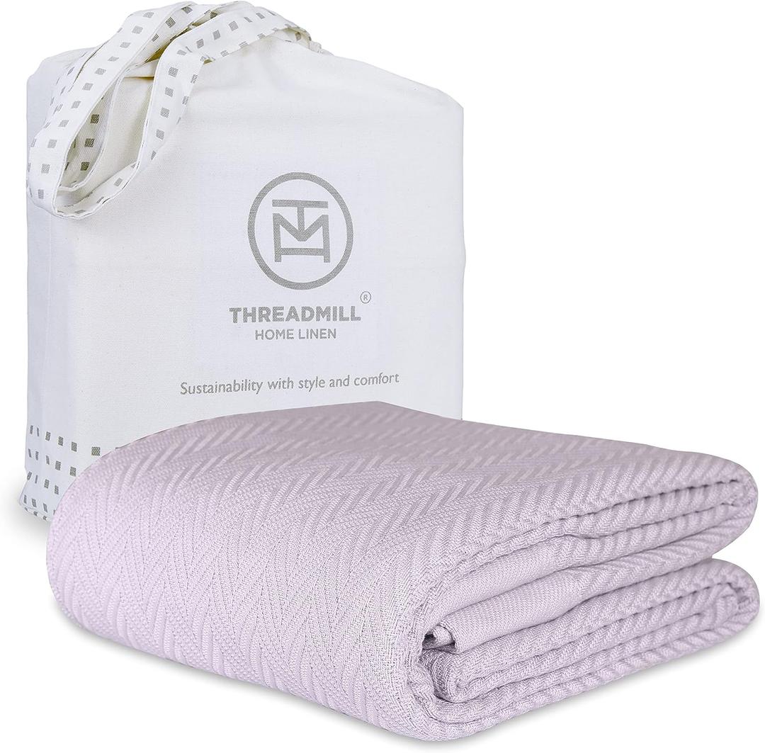 Threadmill Luxury Cotton Blankets for King Size Bed | All-Season Cozy 100% Cotton King Size Blanket | Herringbone Soft Fall Thermal Blanket fits California King Size Bed, 106x92 