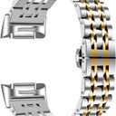 Band Compatible with Fitbit Charge 6 Band, Replacement Dressy Metal Bracelet Jewelry Watch Band for Fitbit Charge 6 Fitness & Health Tracker (Silver/Gold)