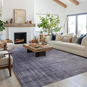 Bedsure 8x10 Area Rugs for Living Room, Machine Washable Modern Style Rug, Non-Slip Backing, Non-Shedding, Low Pile Easy Care Throw Carpet for Bedroom Dining Room, Dark Grey