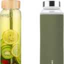 32 oz Glass Water Bottle with Straw - Reusable Eco Friendly Bpa Free - Borosilicate Glass Water Bottles with 2 Lids & Neoprene Sleeve - for Gym, Sports & Workout, Daily - 1 Pack