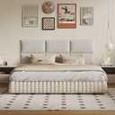 9-Piece Floating Headboard Kit - White Peel and Stick Wall Mount Headboard for Queen Size Bed, Upholstered Bed Backboard, 24" x 12" Panels, Artificial Leather