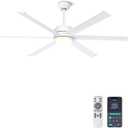 Ohniyou 60'' Ceiling Fan with Lights, Industrial Ceiling Fan with 5 Aluminum Blades, App/Remote Controlled, Dimmable, for Outdoor Patio, Living Room, White