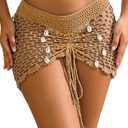 Women's Beach Crochet Hollow Out Shell Cover-Up Skirt Bikini Swimwear Wrap (Medium, Khaki)