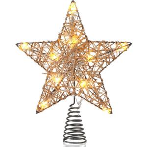 Baquler Farmhouse Christmas Tree Star Topper Decorations Light up Christmas Tree Topper with 10 LED Lights for Rustic Xmas Party Ornament Home Decor