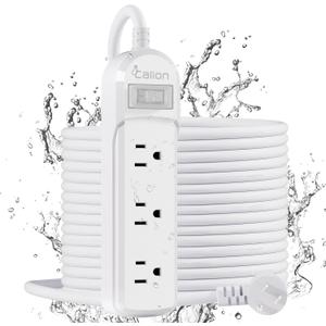 CALIONLTD Outdoor Power Strip Weatherproof - IPX6 Waterproof 24.6ft Extension Cord 3 Widely Outlets Overload Protection Shockproof Flat Plug Wall Mountable for Outdoor Indoor ETL,White