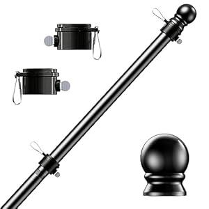 PHITRIC 5 FT Black Flag Pole, Tangle Free Spinning Stainless Steel Weather Resistant Rustproof Flagpole Suitable for 3x5 Sports Fan Outdoor Flags 1" Dia Flag Poles for House, Wall (Without Bracket)