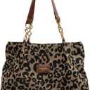 leopard cheetah print tote shoulder bag, canvas animal print chain handbag with zipper, y2k trendy fun everyday tote purses gifts for women