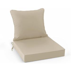 Summsun Outdoor Chair Cushions, Waterproof Backrest and Deep Seat Cushion Set for Patio Furniture, Outdoor Sofa Replacement Cushions with Removable Cover, 24 x 24 Inch, Cream, 1 Set