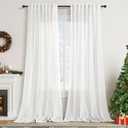 Extra Long Ivory Curtains 132 Inch Length 2 Panels Set Back Tab Neutral Farmhouse Drapes Light Filtering Semi Sheer Linen Curtain 132 Inches Long for Floor to Ceiling Window Patio Sliding Door