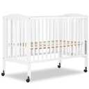 Dream On Me Full Size 2-in-1 Folding Stationary Side Crib In White, Locking Wheels, Folds Flat For Storage, Comes with Teething Guard, Non-Toxic Finish