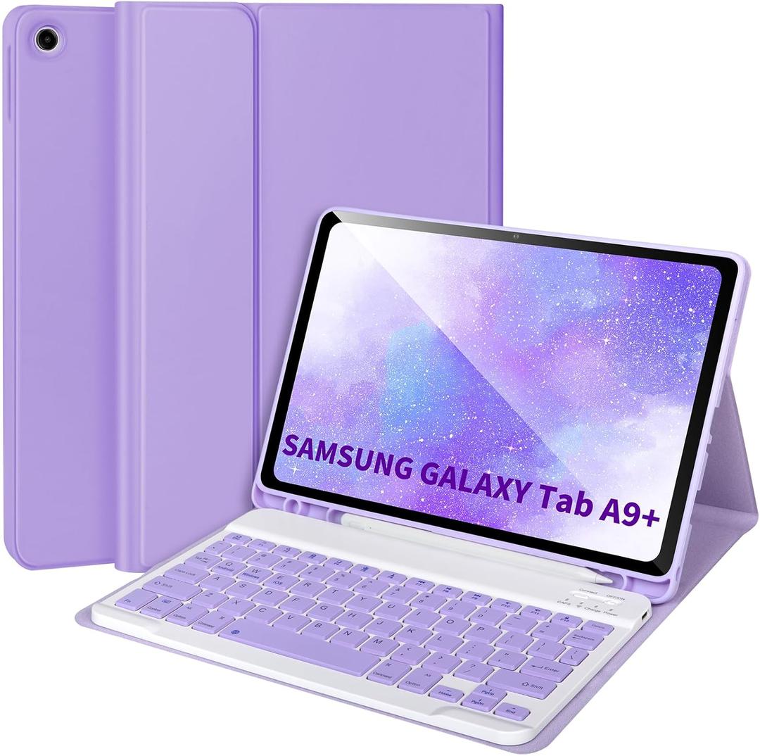 Keyboard Case for Samsung Galaxy Tab A9+/Plus 11 2023(SM-X210/X216/X218),Case with Keyboard for Samsung Tab A9+ with S Pen Holder,Detachable Bluetooth Keyboard for Galaxy A9 Auto Wake/Sleep,Purple