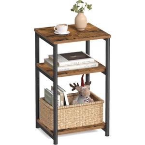 VASAGLE Side Table, Small End Table, Tall Nightstand for Living Room, Bedroom, Office, Bathroom, Rustic Brown and Classic Black ULET273B01