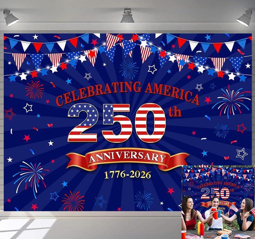 7X5FT American 250th Backdrop for Photography 1776-2026 American 250 Anniversary Party Decoration 4th of July Independence Day Banner Patriotic Photo Background for Home Party