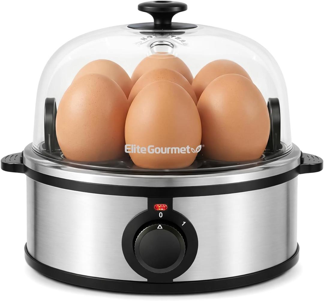 Elite Gourmet EGC648 Easy Electric Poacher, Omelet Eggs & Soft, Medium, Hard-Boiled Egg Boiler Cooker with Auto Shut-Off and Buzzer, Measuring Cup Included, BPA Free, Stainless Steel 7 Egg
