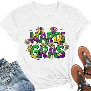 Mardi Gr Shirts for Women - Fat Tuesday T-Shirt Carnival Theme Party Tee Tops, Small