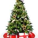 2 Pieces 32 Inch Christmas Red Glitter Tree Skirt and Santa Hat Tree Topper Elegant Washable Xams Skirt for Christmas Decoration Winter Holiday Party Supplies