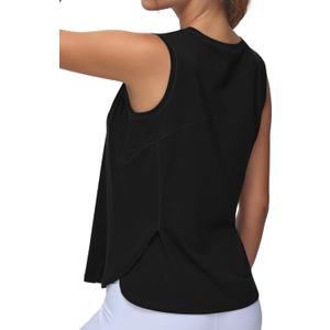 Origiwish Women's Sleeveless Workout Tank Tops Breathable Loose Fit Yoga Shirts with Side Slits (Large, Black)