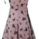 WDIRARA Women's Floral Print Sheer Mesh Tie Shoulder Ruffle Hem Cami Dress (S)