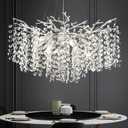 Modern Nickel Crystal Chandelier for Dining Room, Tree Branches Chandeliers for Living Room, 30" Round Dining Room Chandelier Over Table, Silver Chandeliers for Bedroom Bathroom Kitchen Foyer Entryway