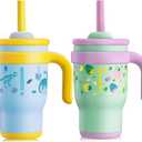 KXIAOCHEN Toddler Tumbler 2-Pack, 14 oz Spill-Proof Straw Cups with Handles | 18/8 stainless steel, BPA-free, silicone base, cupholder friendly, keeps cold 24 hours for kids at home, daycare or travel