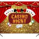 8x6ft Polyester Las Vegas Gold Glitter Bokeh Photography Backdrops Casino Night Poker Dice Red Curtains Photo Background Birthday Party Prom Banner Studio Shoot Booth Props Dessert Cake Table Decor