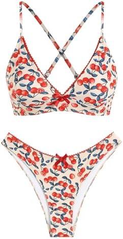 Amazon.com: ZAFUL Women's V Neck Bikini Set High Waisted Swimsuits Lace Up Bow Decor Cheeky Two Piece Bathing Suit(4-Cheery red, XL) : Clothing, Shoes & Jewelry (XL)