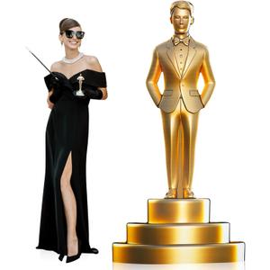Jetec 6 Feet Movie Night Trophy Cardboard Cutout Standup Life Size Movie Premiere Award Theme Party Decorations Backdrop Photo Booth Red Carpet Gold Male Award Statue Stand-up for Party Decor Supplies