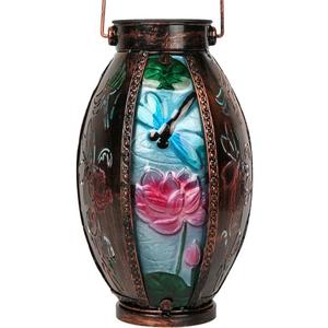 Solar Lanterns Outdoor, Dragonfly and Lotus Leaf Solar Powered LED Glass Lights Decorative Waterproof Tabletop Hollowed-Out Design for Indoor Yard Table Patio Garden (9 inch), medium