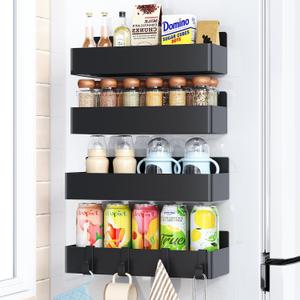 Magnetic Spice Rack for Refrigerator, Kitchen Organizer and Storage Shelf, Black (4 Pack)