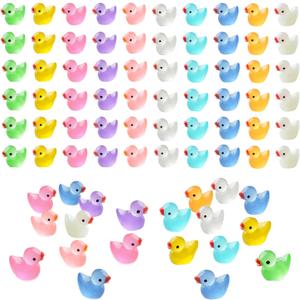 60 Pcs Tiny Duck Figures Glow in The Dark Mini Resin Duck Luminous Miniature Ducks Bead for Garden Landscape Aquarium Decoration(Luminous)