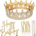 Highergo 8 Pcs Queen Crown Cake Topper Gold Rhinestone Crystal Tiara Birthday Cake Decoration for Women Princess Queen Wedding Party Photo Props