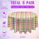 6Pcs Spring Easter Buffalo Plaid Checkered Tablecloth Decorations, Plastic Purple Green Yellow Pastel Dinner Round Table Cover for Indoor Outdoor Birthday Easter Baby Shower Tea Party Supplies, 84Inch