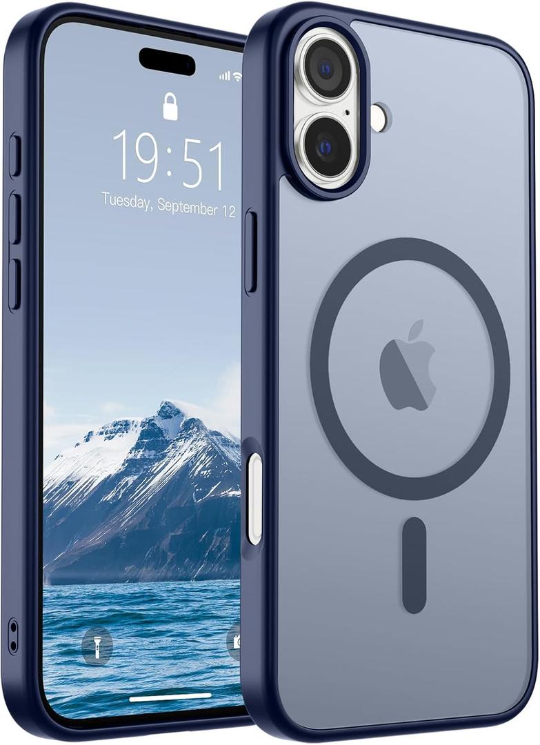 SUPFINE Magnetic for iPhone 16 Case (Compatible with MagSafe) (Military Grade Drop Protection) Slim Translucent Matte Shockproof with Anti-Fingerprint Phone Case,Navy Blue