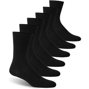 Facool Wide Loose Top Crew Socks, Mens Diabetic Cotton Non-Binding Thin Diabetes Neuropathy Long Cushioned Socks with Seamless Toe, 6 Pairs Black XXL