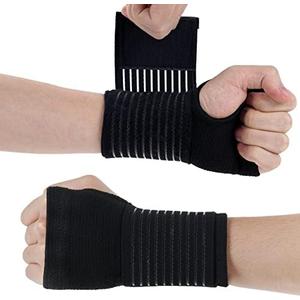 AOOWU Wrist Brace, 2 Pack Elastic Wrist Support with Strap, Wrist Compression Wrap Adjustable Wrist Strap Relieves Wrist Pain, Tendonitis, Sports Use for Men and Women, Right & Lef(Black)