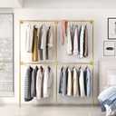 Industrial Pipe Clothing Rack Wall Mounted,Clothes Racks with Double Hanging Rods for Closet Storage(Gold)