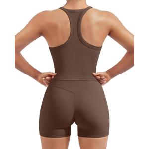 SUUKSESS Women 2 Piece Workout Sets High Waisted Biker Shorts with Pockets Built in bra Racerback Tank Tops (Medium, Brown)