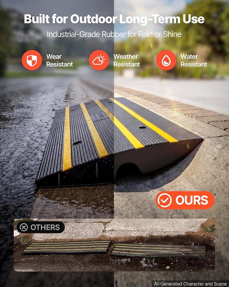 VEVOR Car Driveway Rubber Curb Ramps, Heavy Duty Threshold Ramp, 2.6" High
