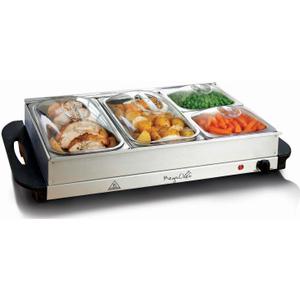 MegaChef Stainless Steel Housing Easy Clean Buffet Server & Food Warmer With 4 Sectional Trays