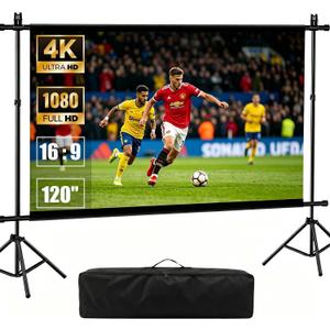 Portable Projector Screen with Stand, 120" Outdoor Movie Projector Screen | Foldable & Washable 2-in-1 projection screen outdoor indoor, ideal for home theater, backyard and camping movie nights
