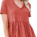 EXLURA Women's Summer Crop Babydoll Peplum Tops Cute V Neck Short Sleeve Business Casual Trendy T Shirts Beach Vacation 2026 (Orange, S)