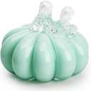 QFkris 4inch Hand Blown Glass Pumpkin Figurine Collectibles Art Glass Halloween Pumpkin Decor Table Accent for Fall Harvest Decorating, Turquoise