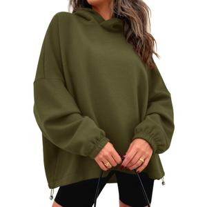 KIRUNDO Hoodies For Women 2026 Fall Fashion Hooded Oversized Sweatshirt Long Sleeve Fleece Pullover Trendy Winter Clothes, XL (Army Green)