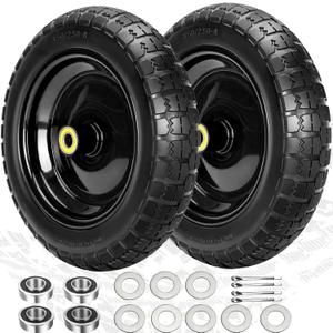 13" Flat Free Wheels Replacement for GOR Garden Cart Tires, 4.00-6 Solid Tires with 5/8"Bearings, 13" No Flat Wheels for GOR Garden Carts/Hand Trucks/Garden Carts (Black)