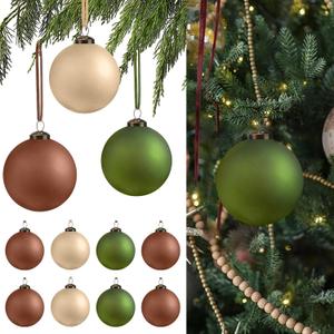 Soulchen 24 Pcs 2.36 Inch Neutral Frosted Glass Christmas Ball Ornaments Decor Hand Blown with Velvet Ribbon for Xmas Tree Vintage Rustic Farmhouse Decoration Beige, Light Brown, Green