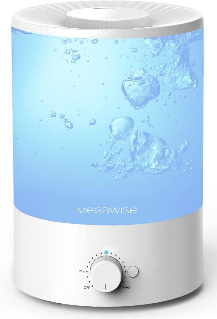 MegaWise Healthy Top-Refill Cool Mist Humidifiers for Bedroom, 24dB Ultrasonic Air Vaporizer with Water Filter for Baby [PP Material], Colorful Night Light,1 Gal Essential Oil Diffuser, Auto Shut Off (3.8 l)